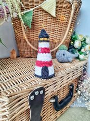 Amigurumi Lighthouse crochet pattern. Amigurumi beach house. Easy single crochet pattern