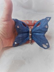 Denim jeans brooch, Blue denim brooch, Denim jewelry, Denim butterfly brooch, Denim brooch handmade