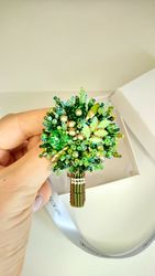 Brooch Bouquet, floral brooch, green accessories, handmade jewelry, beaded jewelry, pin, gifts
