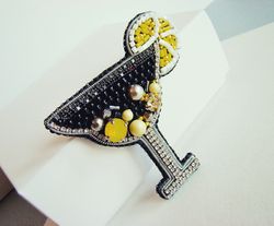 Brooch Coctail, beaded brooch, handmade accessories, handcraft jewelry, embroidery art, gift for her