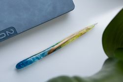 Handmade curved pen wood and epoxy. Gift pen in Ukrainian colors. Collectible business gift  #Stand with Ukraine