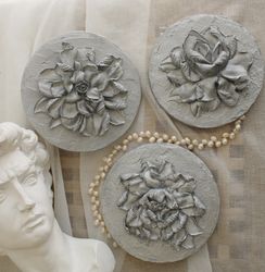 Set of 3 gypsum panels, floral texture wall decor, sculpture painting