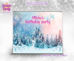 Snow queen backdrop, winter fairytale party, fairytale castle background