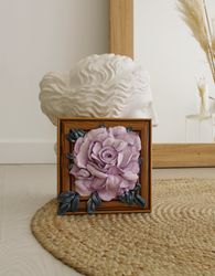 3d rose in a wooden frame, sculptural painting, an unusual gift