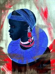 African American Painting African Woman Artwork Figurative Art Gold Leaf Painting