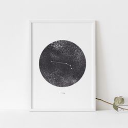 Simple Aries print in black and white, Aries Constellation printable wall art, Aries Astrological print download, Aries