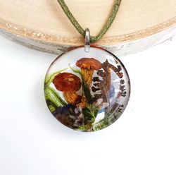 Forest mushroom pendant Magic forest rewelry Mushroom necklace Resin botanical pendant
