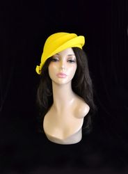 yellow vintage hat, 1920s style hat, winter hat, 1930s hat, 1940s hat
