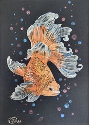 golgfish painting, goldfish original wall art 8*12"
