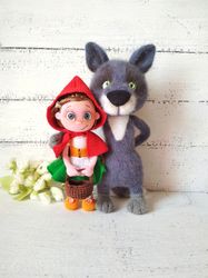 Little red riding hood and wolf- set crochet doll. Amigurumi dolls. Big bad wolf & red doll. Set fairy tales hero Grimm.