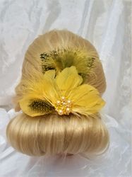 Flower Feather Hair Clip, Party/Cocktail/Race hair Fascinator, Yellow Feather hair piece, Yellow Feather Fascinator
