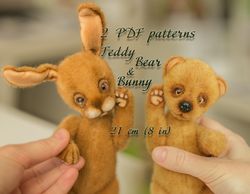 Teddy bear and teddy bunny sewing pattern PDF 21 cm plushie toy handmade DIY
