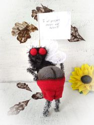 Soft toy fly. Cicada art toy crochet. Handmade animal fly. Big animal insect toy. Crocheted art toy fly insect. Doll fly
