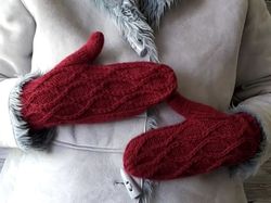Warm red winter mittens