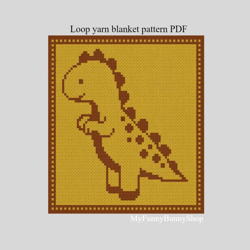 Loop yarn Finger knitted Dinosaur blanket pattern PDF Download