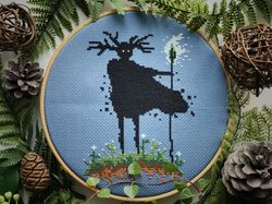 Woodland Spirit Cross Stitch Pattern PDF, Mystical Creature with Horns, Leshy Forest Spirit Embroidery, Instant Download