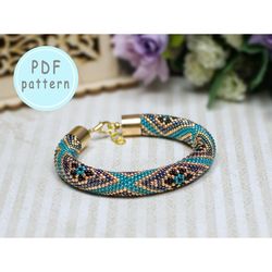 bead crochet PDF pattern green bracelet, bead rope pdf pattern  bracelet pattern