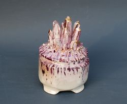 Porcelain jewelry box Amethysts Crystals Figurine Casket with lid small sugar bowl ,Art Ceramic Storage box, Ring Holder