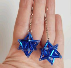Blue small geometric beaded earrings star