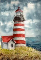 Printable file of watercolor painting Old lighthouse