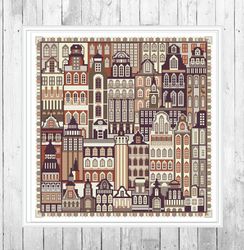 Cross Stitch Pattern Sampler Dutch City Simple Embroidery Modern Design Pattern PDF Instant Download 104