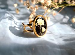 Babys Breath ring Pressed flowers Jewellery Gothic ring gold Gift for mother