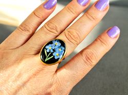 Cocktail ring Flower ring Forget-me-not ring Floral jewellery