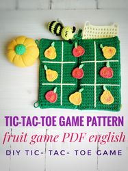 Crochet PATTERN Tic Tac Toe game. PDF crochet game. Travel game Tutorial. Crochet Pdf Tic Tac Toe Fruit