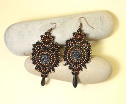 Black agate earrings beaded ethnic boho earrings