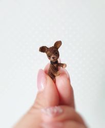 Miniature chihuahua. Tiny dollhouse miniature toy. Crochet tiny puppy.