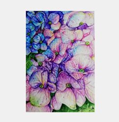 Still Life With Hydrangea Flowers Original Watercolor Painting On Fabriano Paper 300 gr