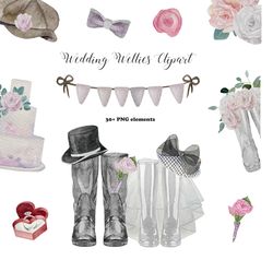 Watercolor wedding wellies clipart. Rain boots for personalised print