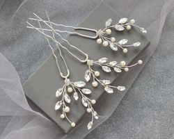 Pearl crystal hair pins / Bridal hair pins / Wedding hair pins for bride / Bridesmaid gift / Bridal pins crystal p07