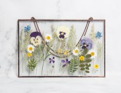 Frame with dried flowers Home decor modern living room Dried flower art Preserved flowers Pansies Daisies Mom gift
