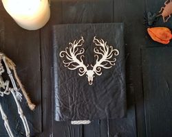 Horn journal grimoire for sale Handmade witch spell book pocket size Deer skull journal book of shadows blank
