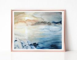 Sunset Painting, Original Art, Neutral Abstract Art, Landscape Watercolor Painting, Best Wall Art for Living Room