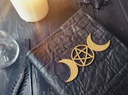 Triple moon grimoire journal for spells Practical magic book of shadows Pocket size pentagram witch