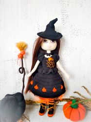 Crocheted witch doll. Handmade little witch doll. Soft witch doll amigurumi. Halloween decor. Halloween witch doll gift.