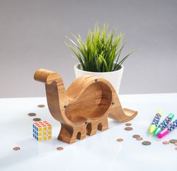 dinosaur piggy bank montessori wooden toy home adventure nursery decor unique baby shower christmas birthday kids gift