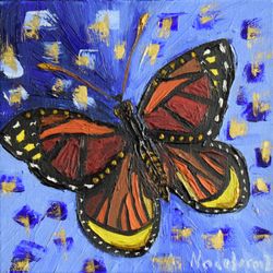 Insect Hand Made Art Gold Mettalic Butterfly Original Oil Painting Canvas Panel Artwork 6x6 by NadyaLerm