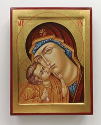 Icon Mother of God, orthodox icon, Virgin Mary Byzantine icon, hand painted icon, religious painting, original Gold Leaf