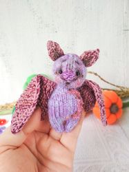 Amigurumi knitted little toy bat. Small animal toy bat. Knitted bat Halloween. Stuffed plush toy bat. Handmade toy bat