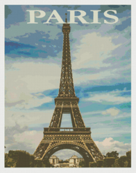PDF Counted Vintage Cross Stitch Pattern | Travel Poster of Paris | 5 Sizes