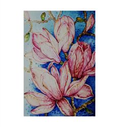Magnolias Painting Original Watercolor Art Work Realistic Floral Still Life Magnolias Watercolor Painting Gift Idea