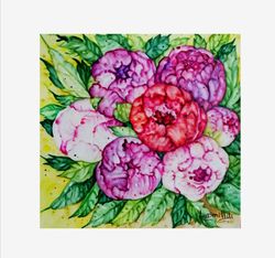 Peonies Painting Original Watercolor Art Work Realistic Floral Still Life Home Decoration Pictures