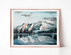Mountain Painting, Neutral Landscape Watercolor Painting, Original Art, Lake House Decor, Best Wall Art for Living Room