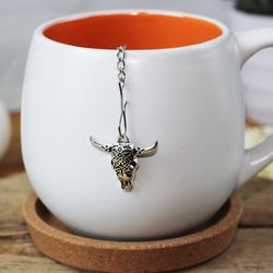 Cow skull tea infuser for loose leaf tea, Tea Maker with bull skull charm, Tea Steeper Herbal tea Halloween gift