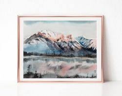 Neutral Landscape Watercolor Painting, Lake House Decor, Original Art, Mountain Painting, Best Wall Art for Living Room