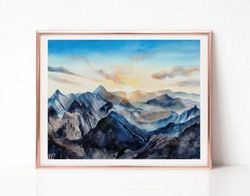 Sunset Painting, Landscape Watercolor Painting, Original Art, Mountain Painting, Best Wall Art for Living Room