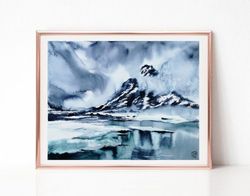 Landscape Watercolor Painting, Original Art, Mountain Painting, Best Wall Art for Living Room, Neutral Abstract Art